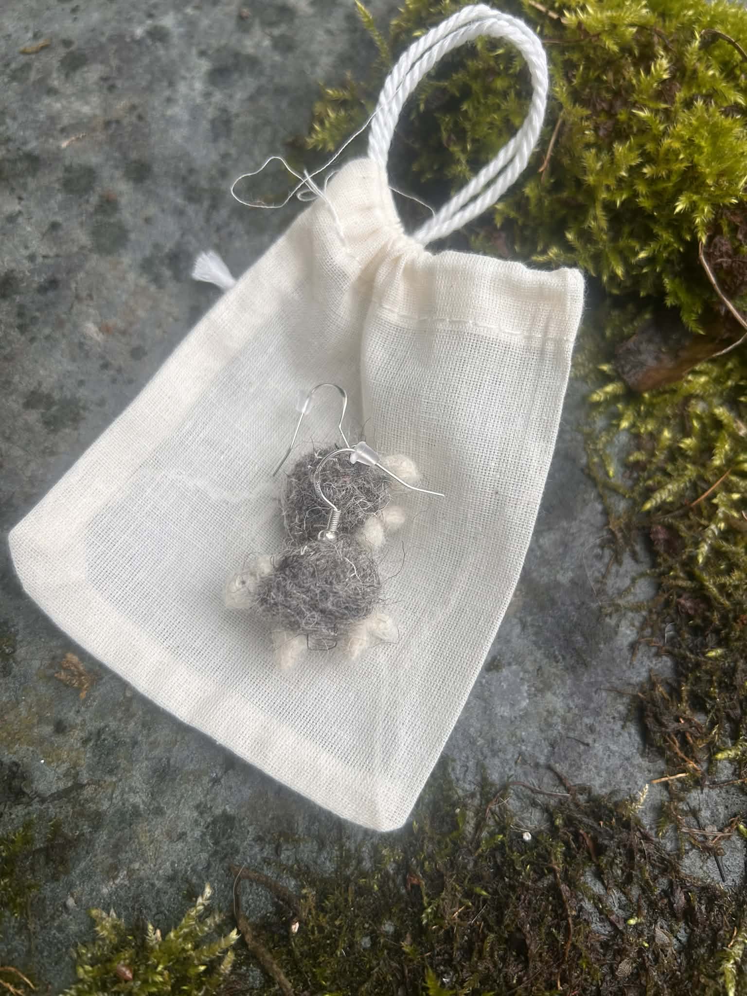 Needle Felt Mini Herwick Sheep Earrings / Sterling Silver