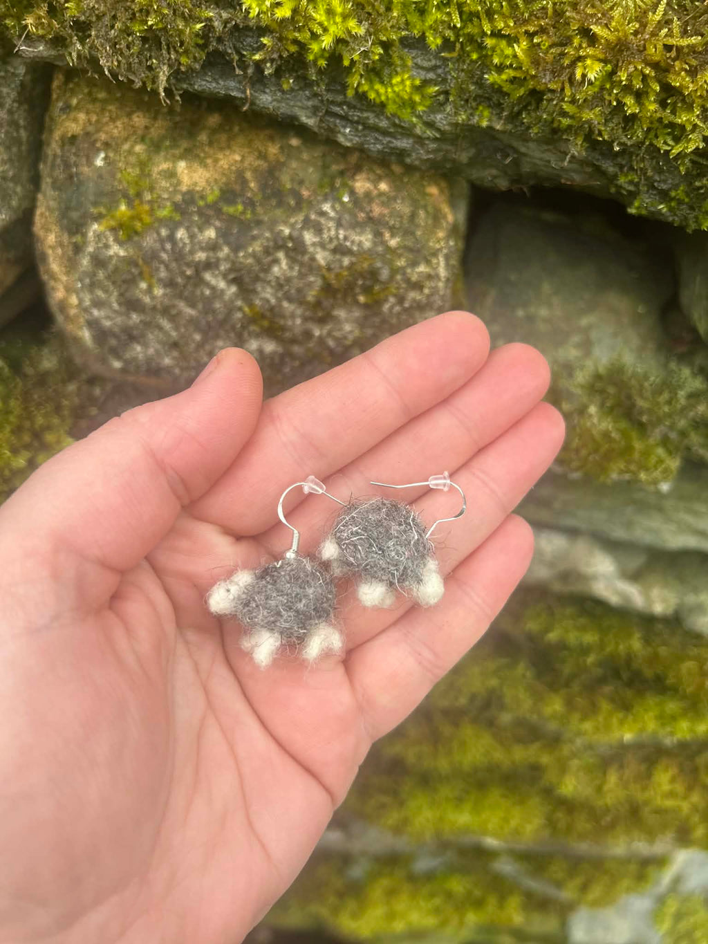 Needle Felt Mini Herwick Sheep Earrings / Sterling Silver