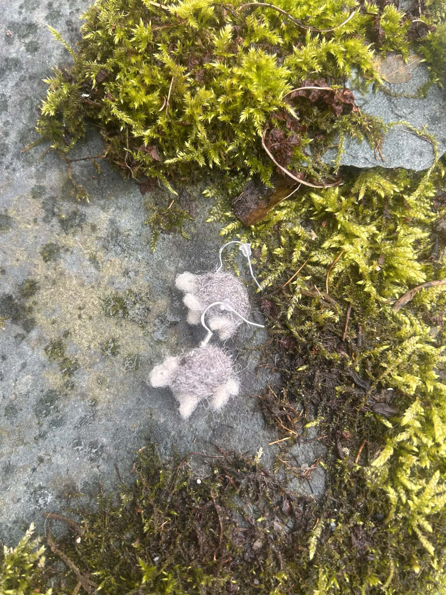 Needle Felt Mini Herwick Sheep Earrings / Sterling Silver