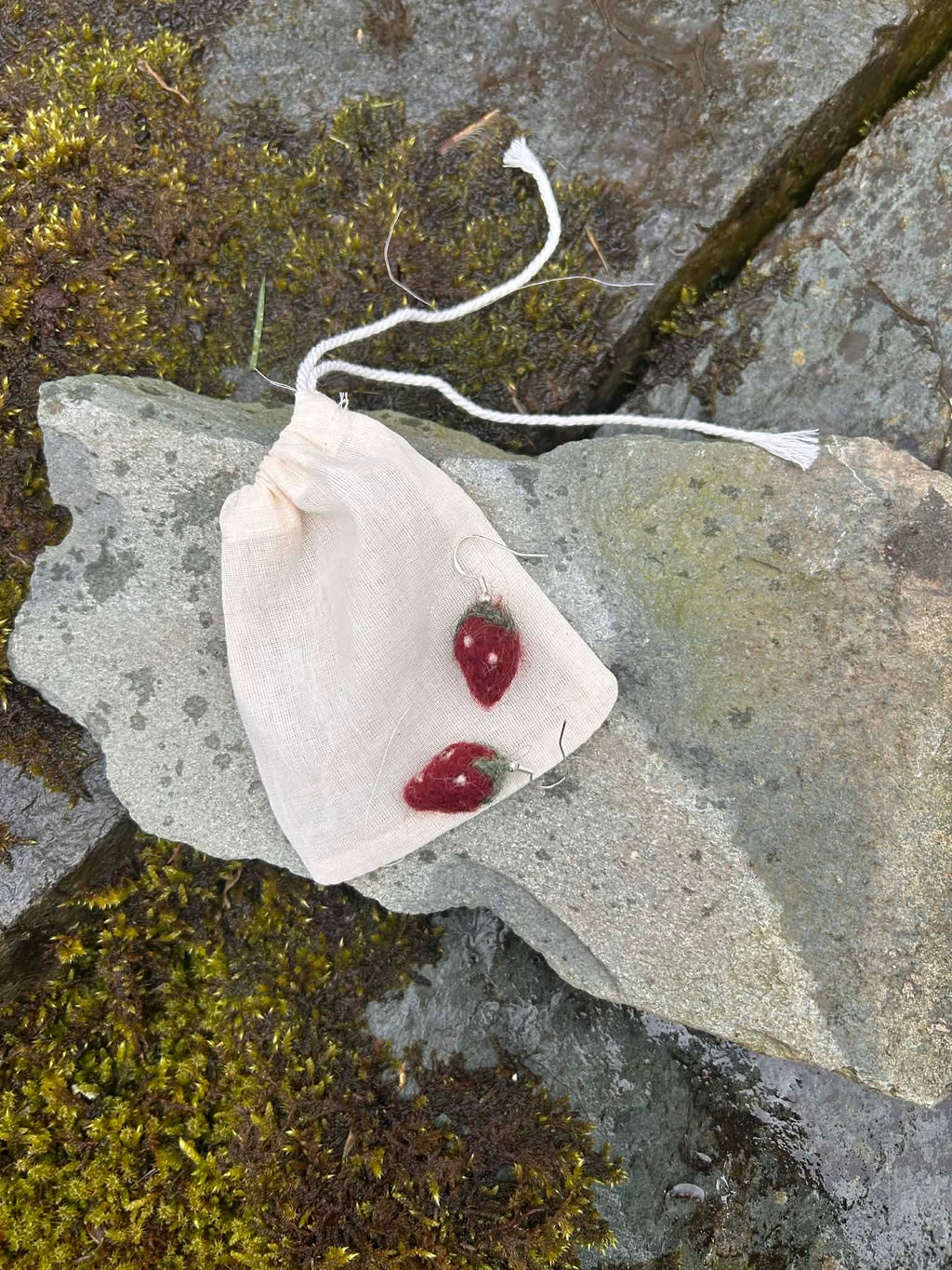 Wild Strawberry Needle Felt Sterling Silver drop earrings