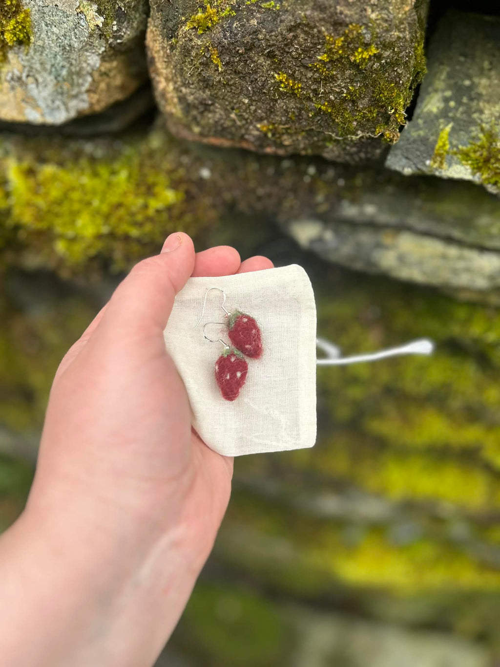 Wild Strawberry Needle Felt Sterling Silver drop earrings