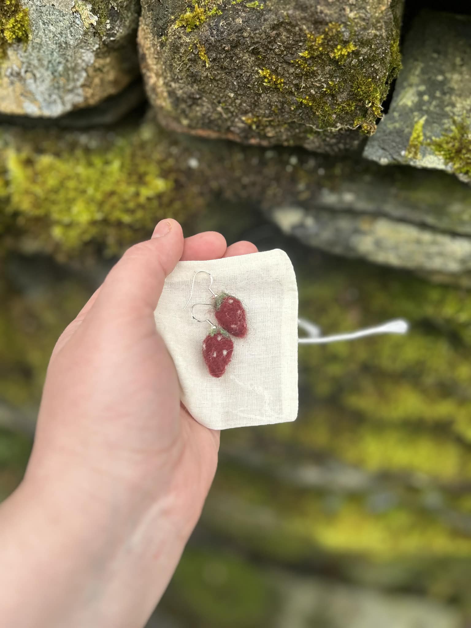 Wild Strawberry Needle Felt Sterling Silver drop earrings